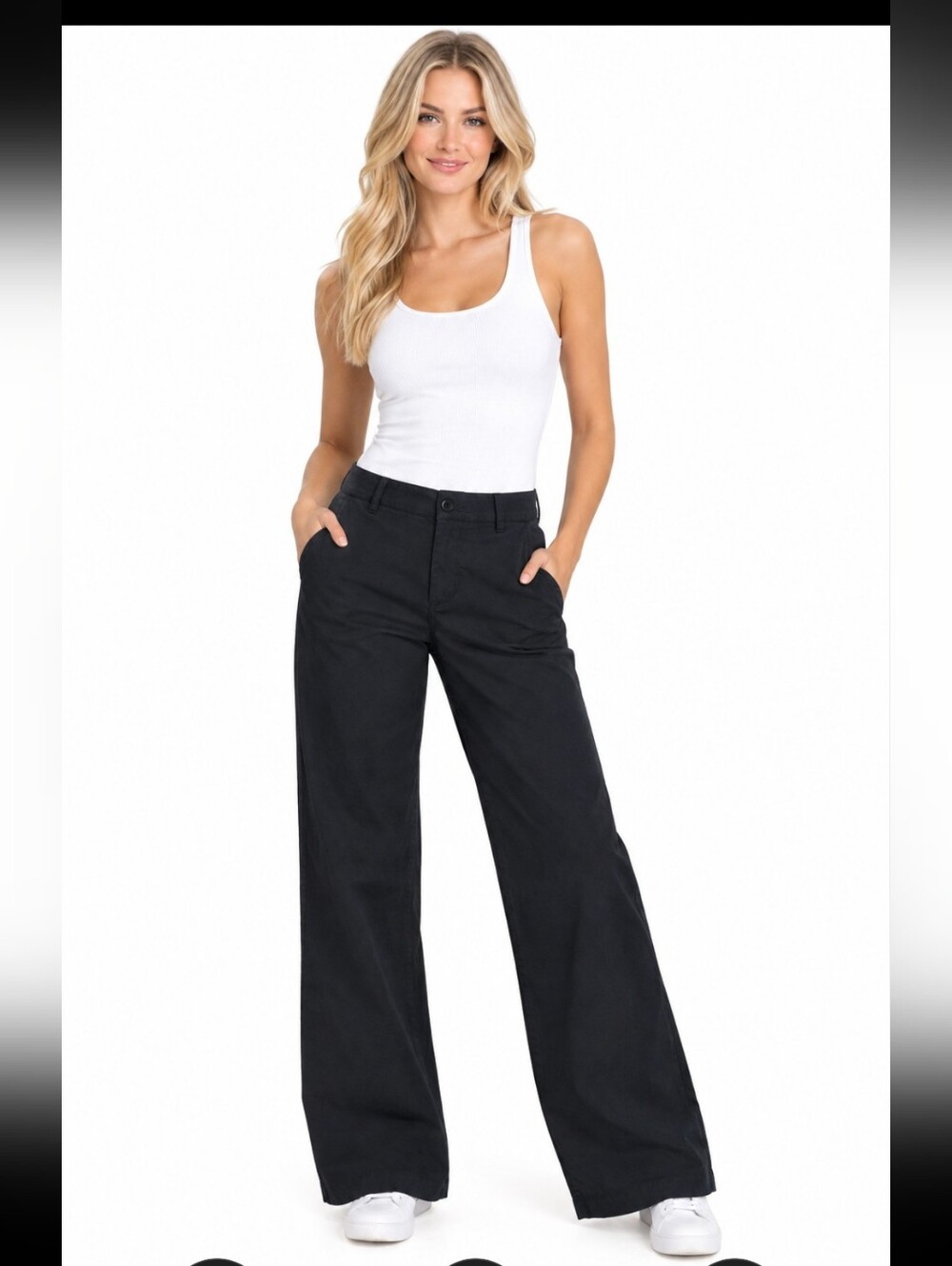 Lee Women Wide-Leg Mid Rise Wrinkle Free Black Relaxed Women's Pants (Sz:14 Med)